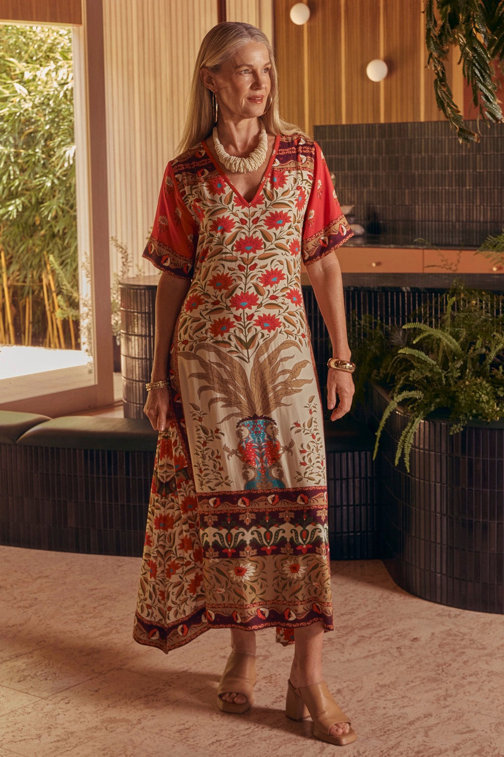 Tamara V-Neck Dress in Palladio, Maxi Dress - Adrift Clothing
