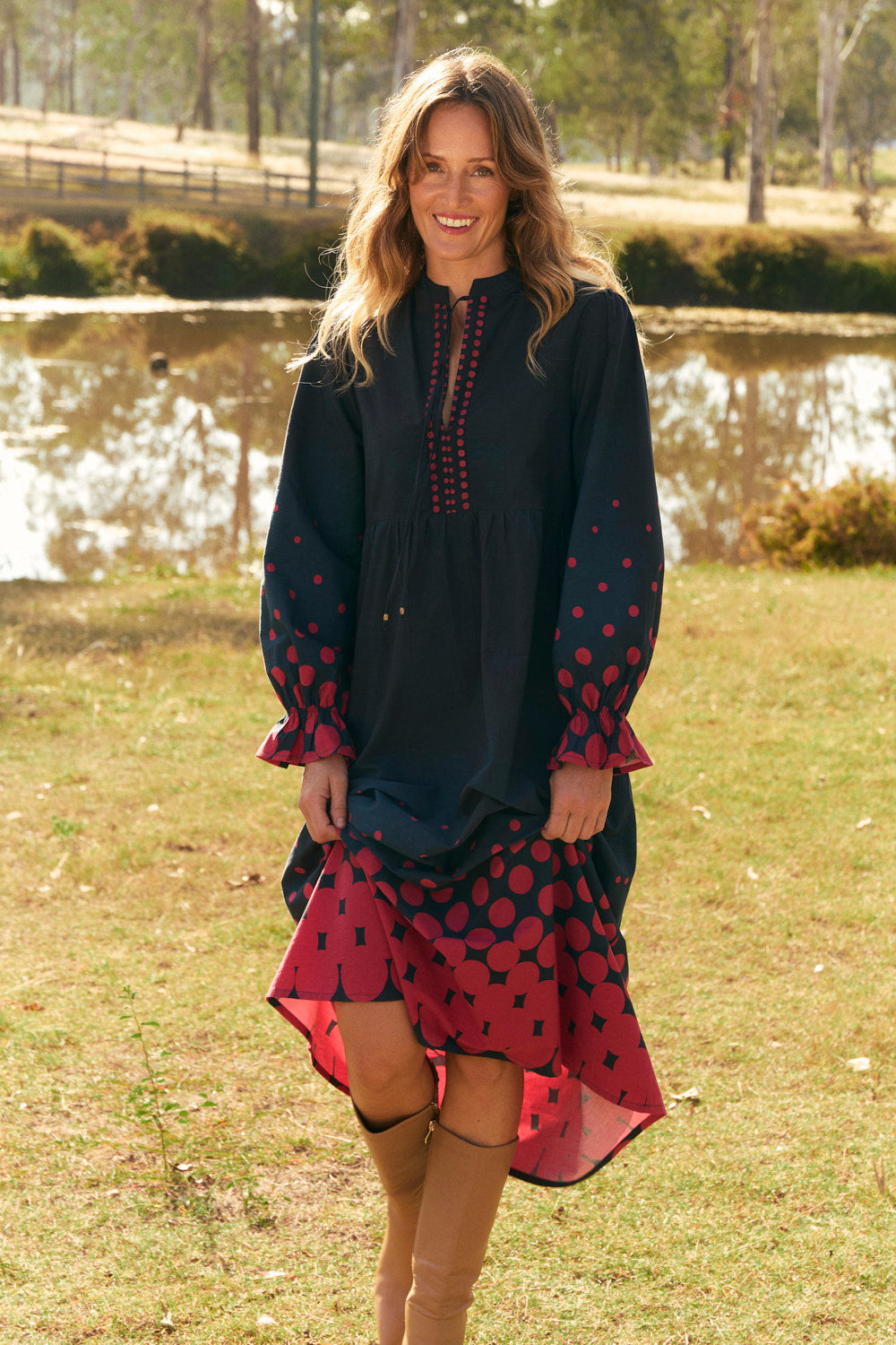 Tanya Gathered Dress in Ombre Orbit