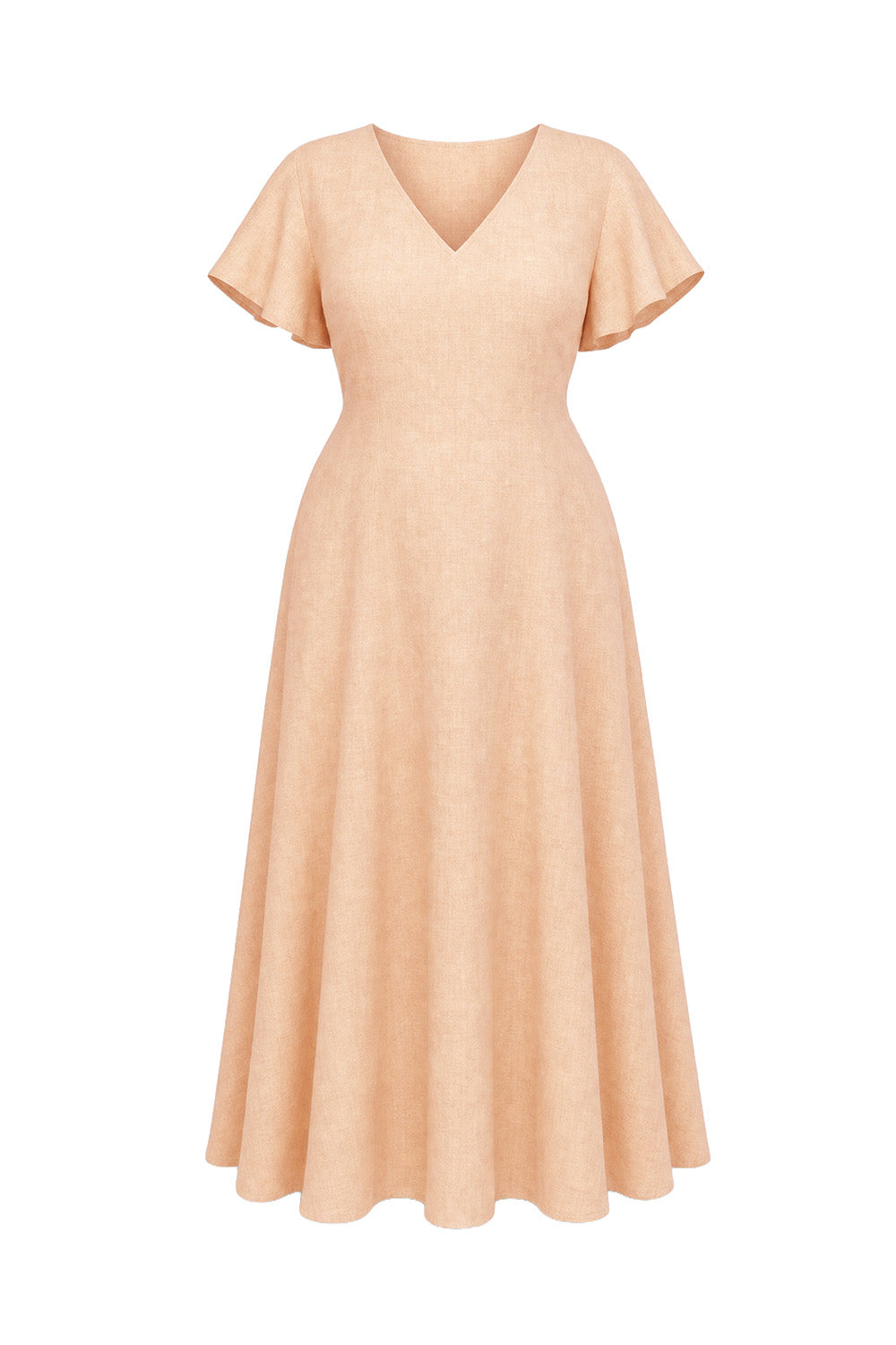 Tatum Linen Flutter Sleeve Dress in Sand