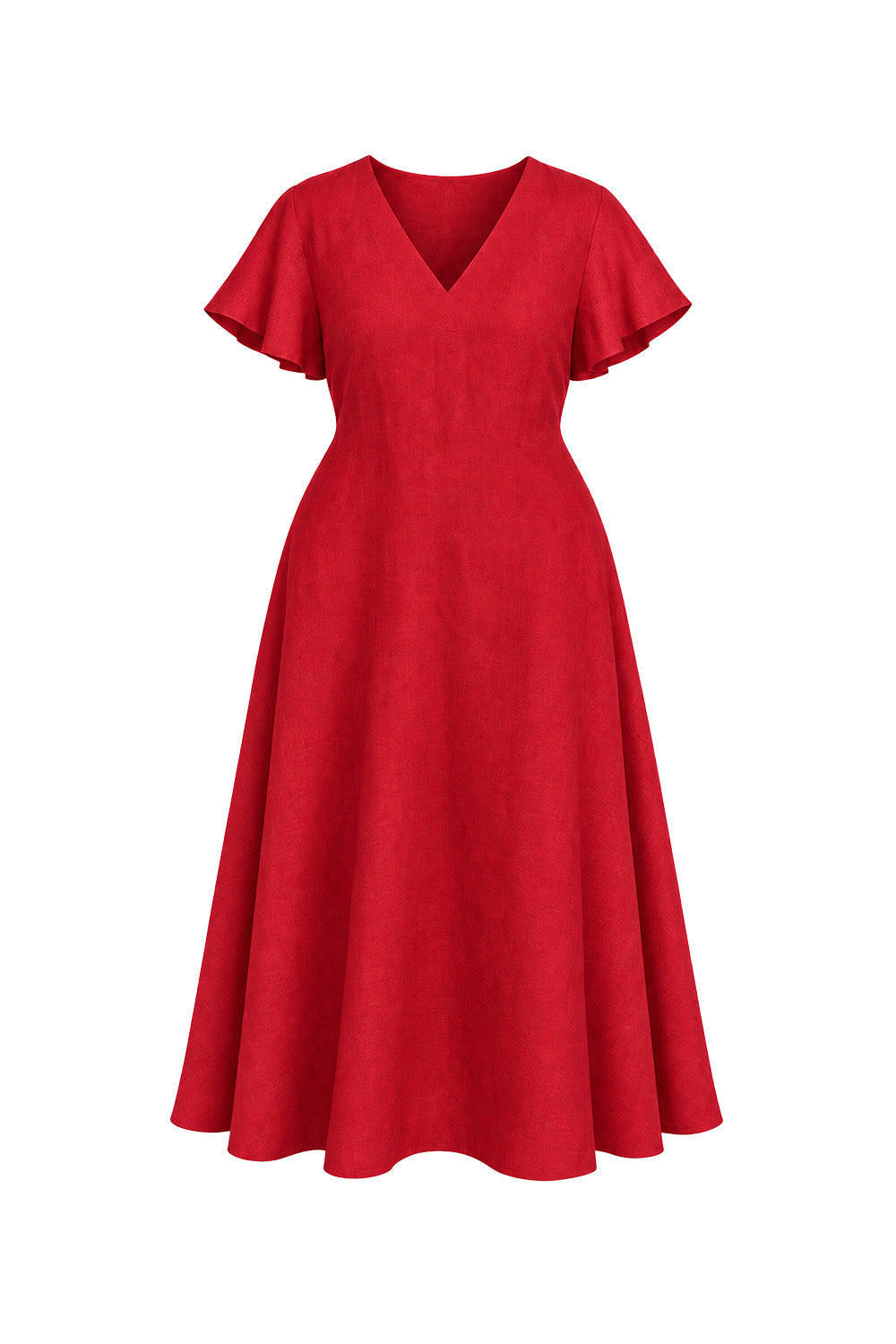 Tatum Linen Flutter Sleeve Dress in Chilli