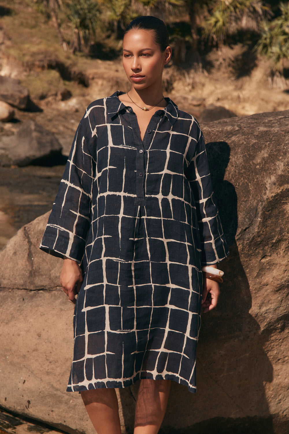 Tess Linen Tunic Dress in Woven Echo