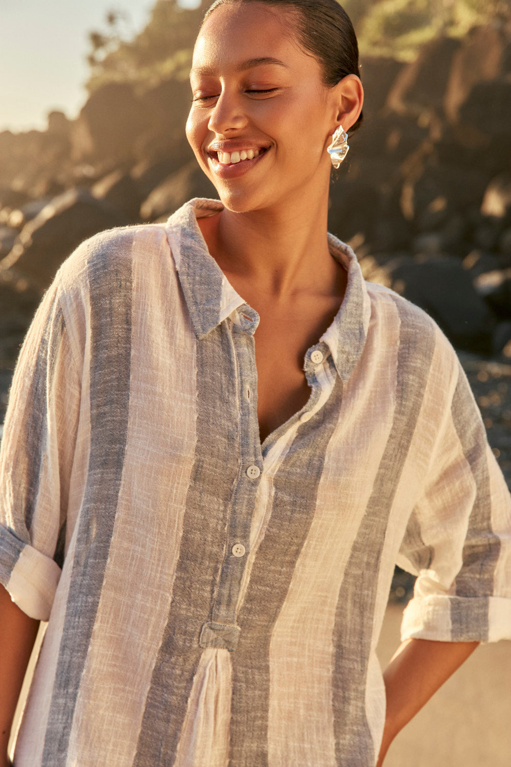 Tess Tunic Dress in Blue Stripe