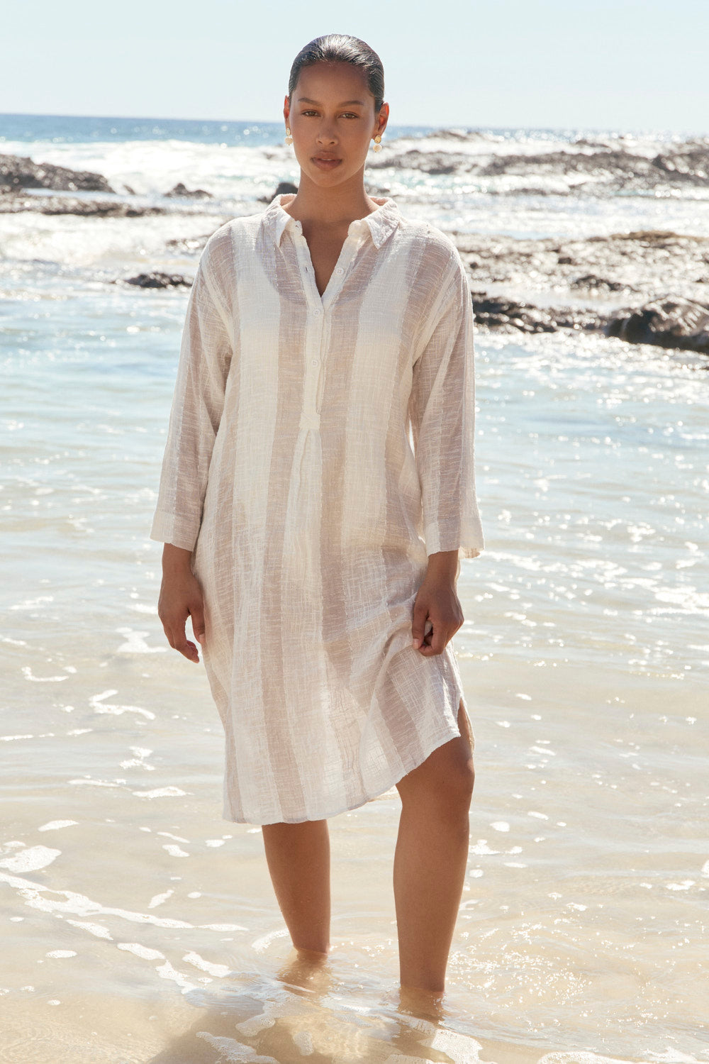 Tess Tunic Dress in Natural Stripe