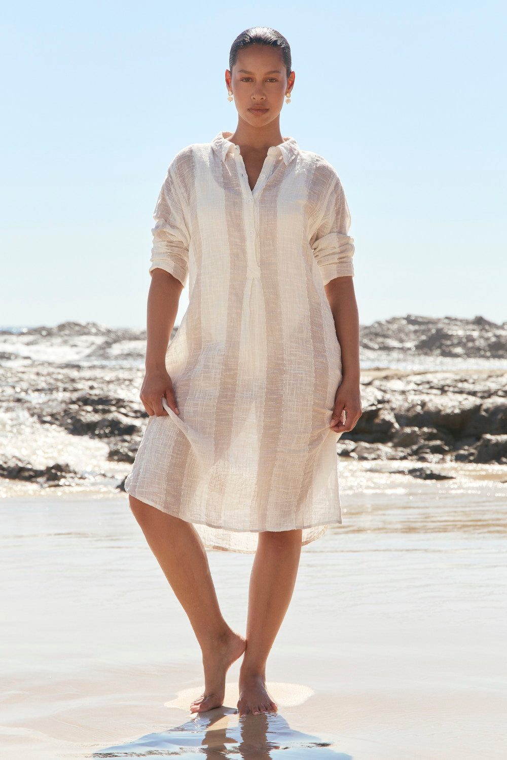 Tess Tunic Dress in Natural Stripe
