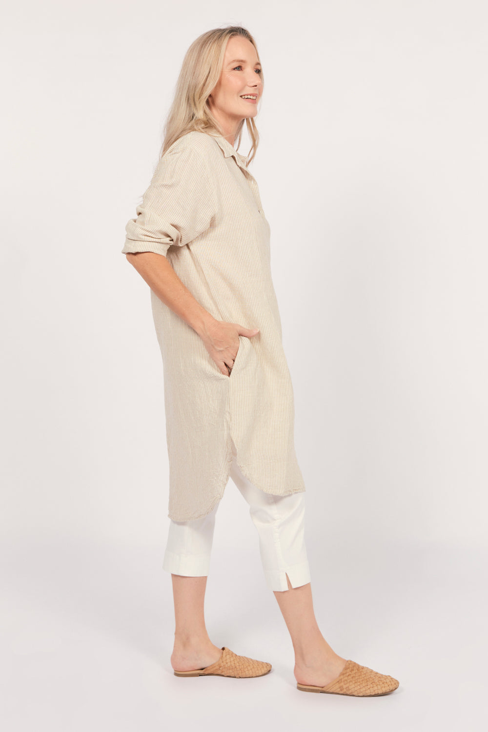 Tess Tunic Shirt Dress in Sable Stripe