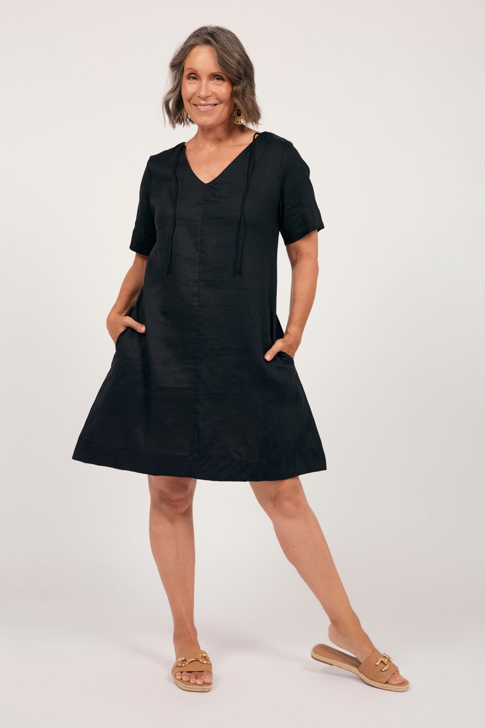 Tilly Linen 2-Way Tunic Dress in Black, Short Dress - Adrift Clothing