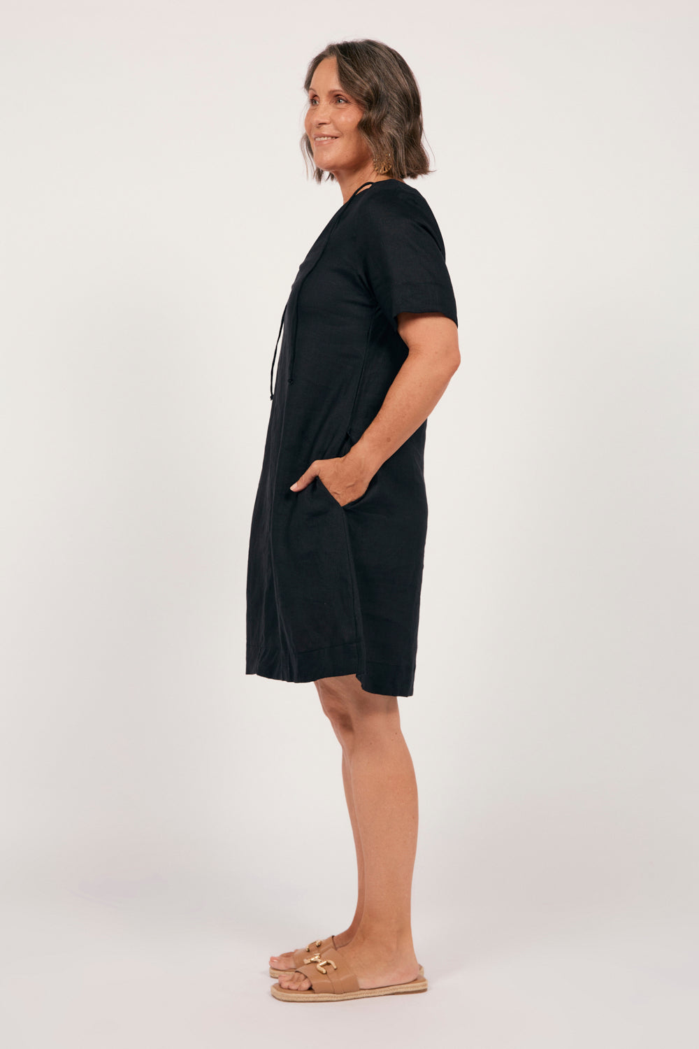 Tilly Linen 2-Way Tunic Dress in Black, Short Dress - Adrift Clothing