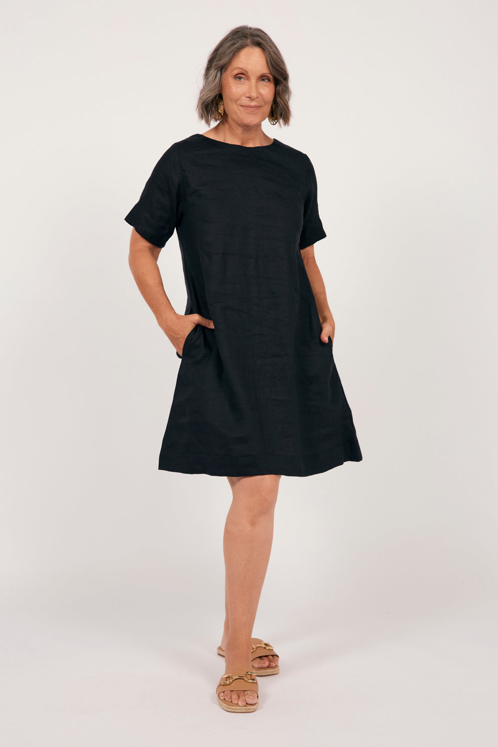 Tilly Linen 2-Way Tunic Dress in Black, Short Dress - Adrift Clothing