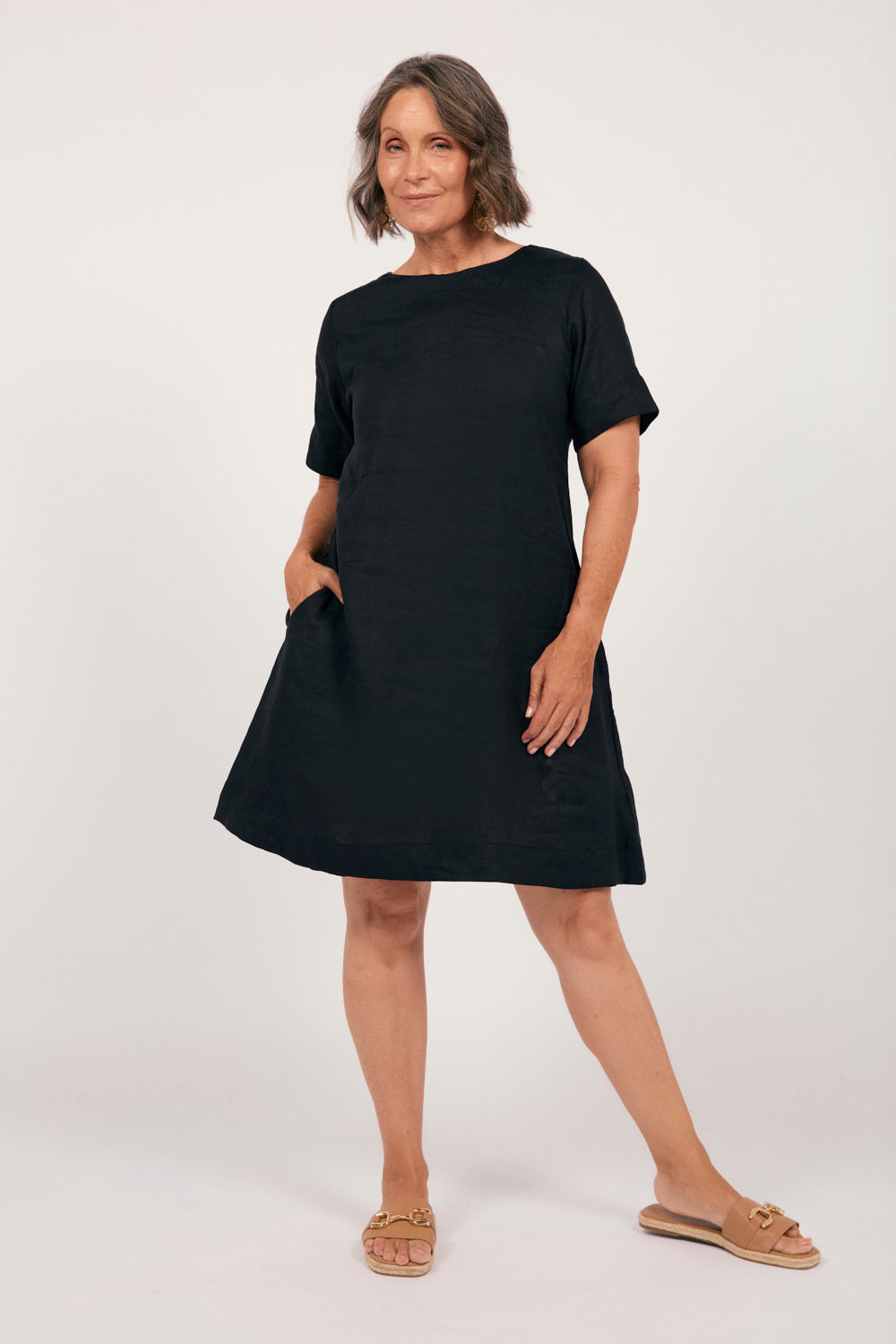 Tilly Linen 2-Way Tunic Dress in Black, Short Dress - Adrift Clothing