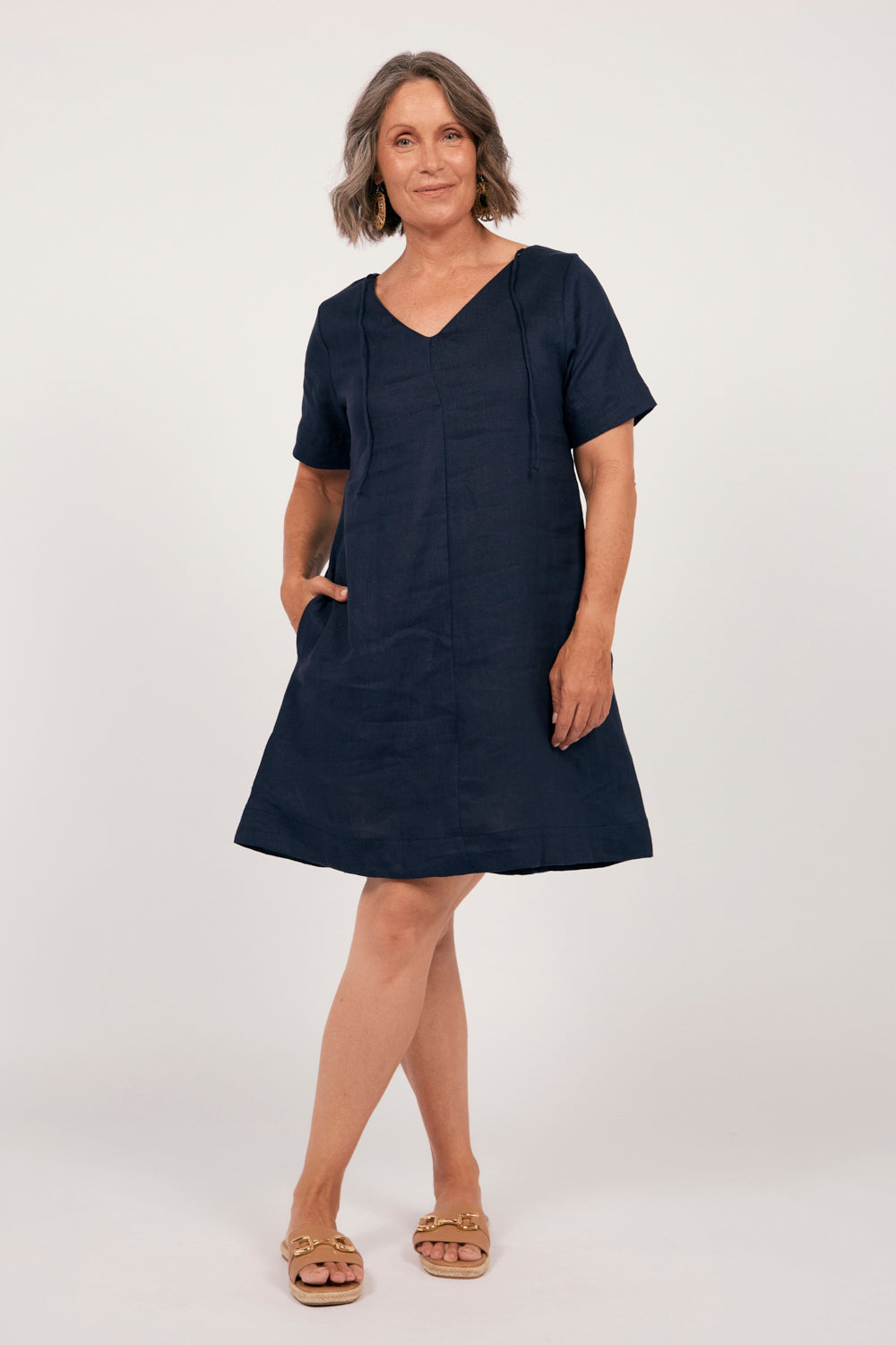 Tilly Linen 2-Way Tunic Dress in Navy, Short Dress - Adrift Clothing