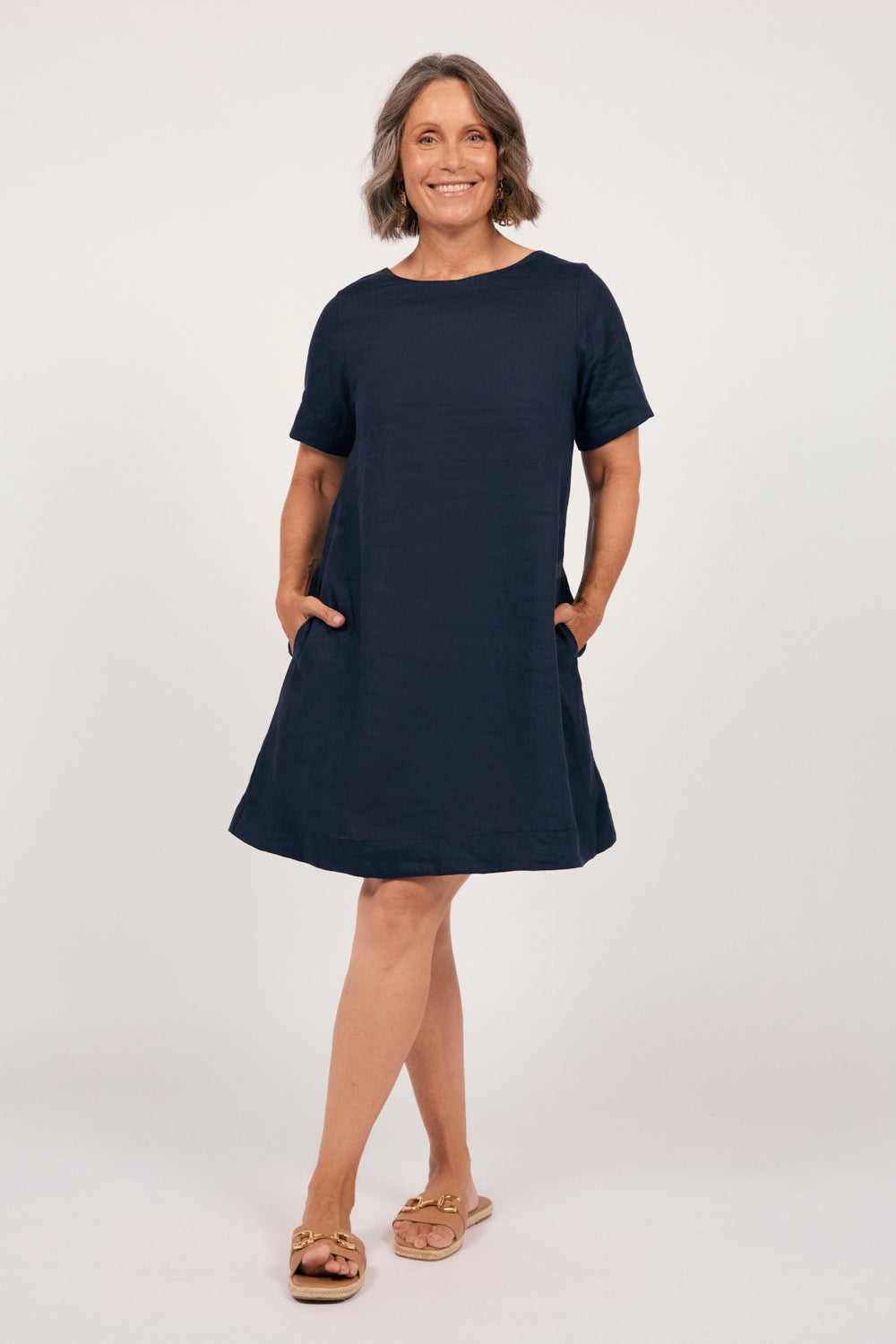 Tilly Linen 2-Way Tunic Dress in Navy, Short Dress - Adrift Clothing