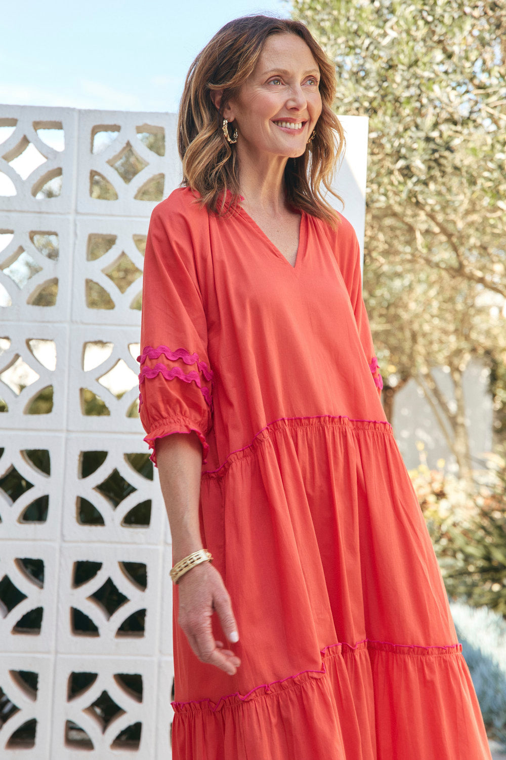 Valentina Tiered Frill Dress in Flame