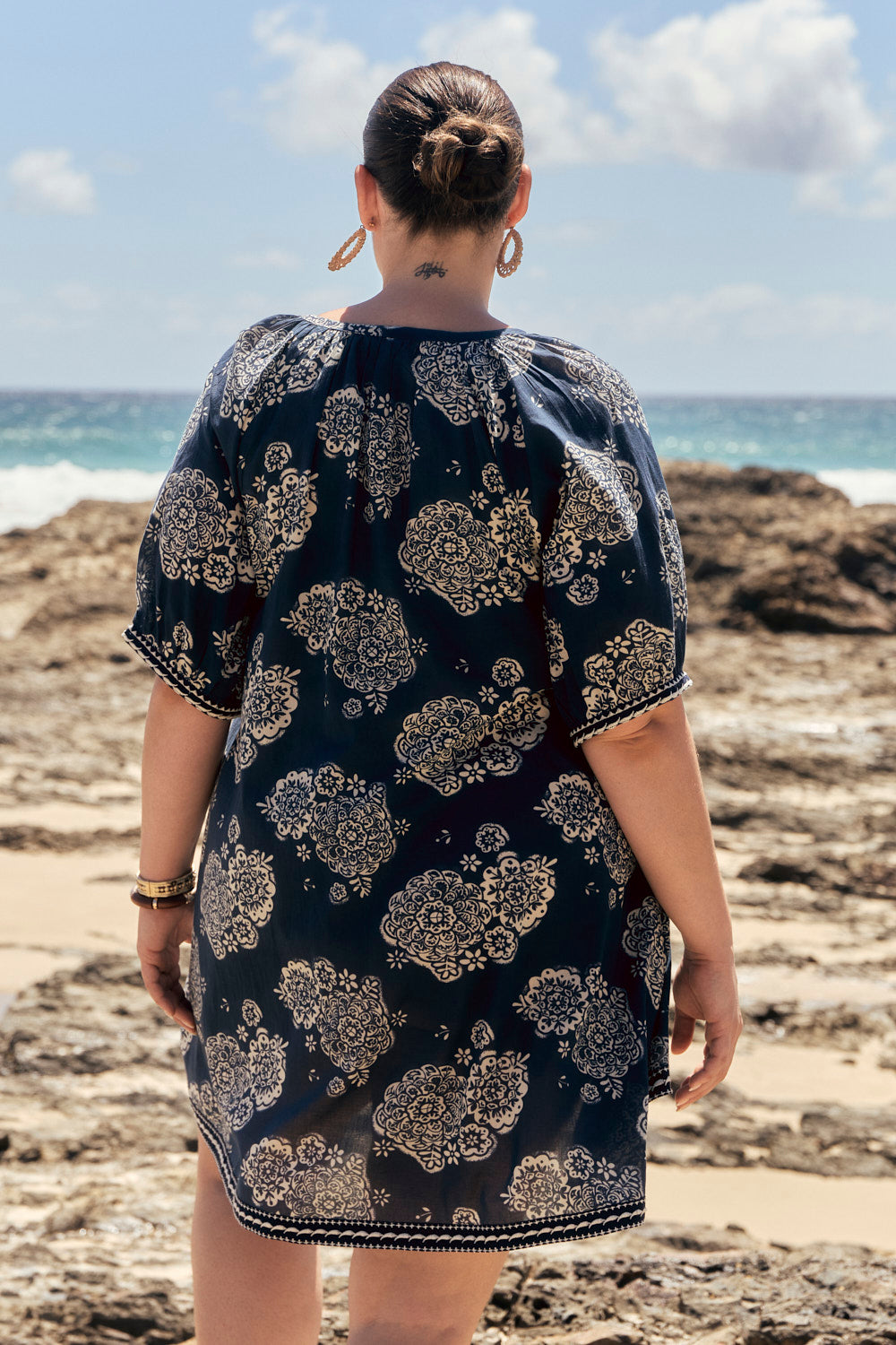 Via Short Billow Dress in Moroccan Belle Navy