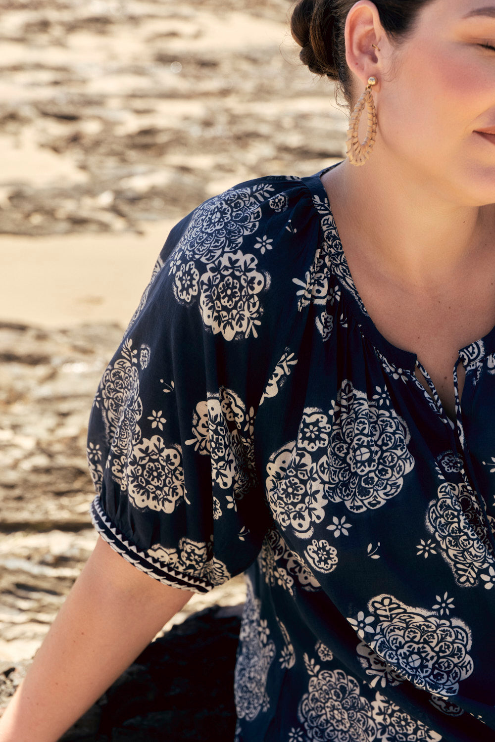 Via Short Billow Dress in Moroccan Belle Navy