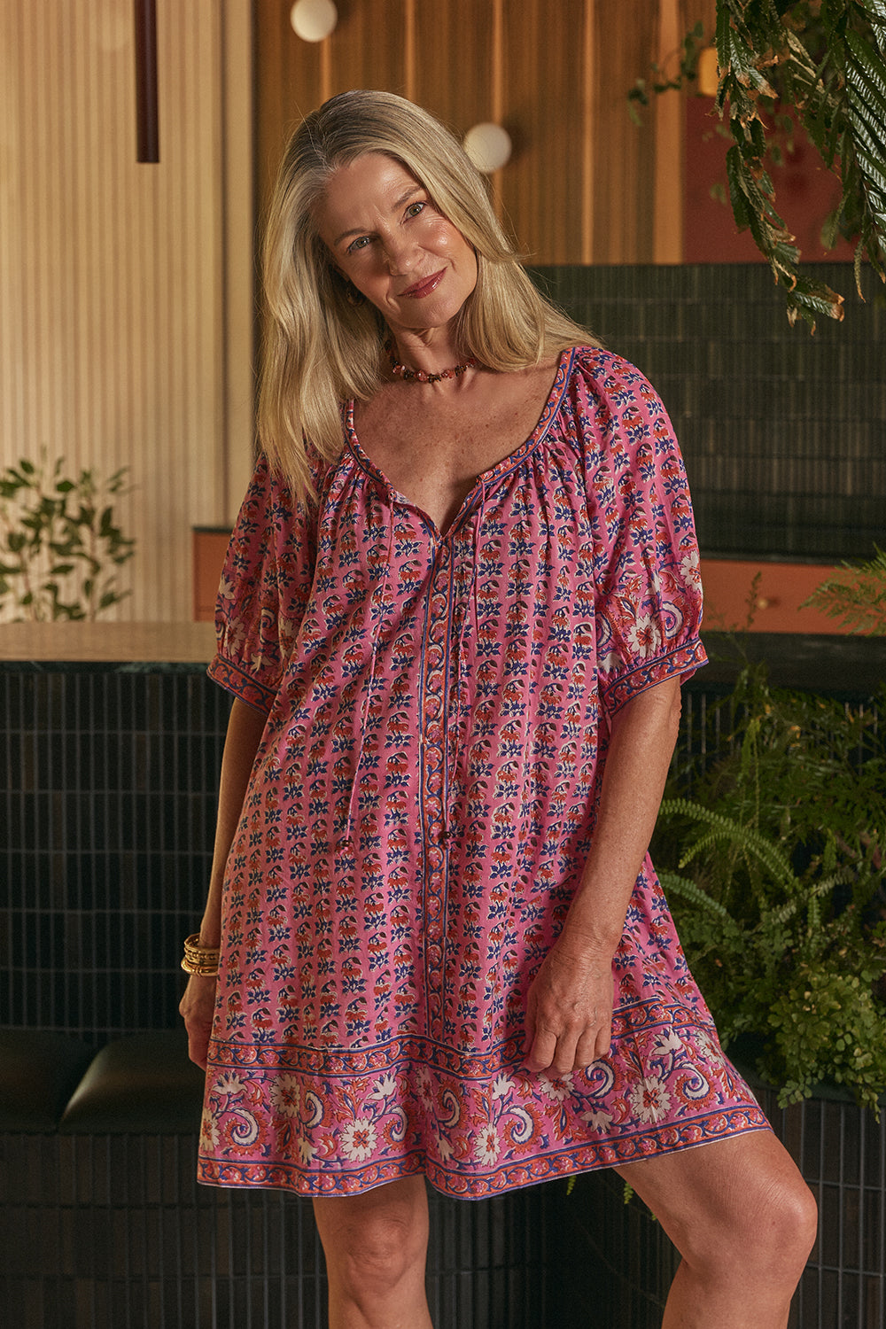 Via Short Billow Dress in Rosa