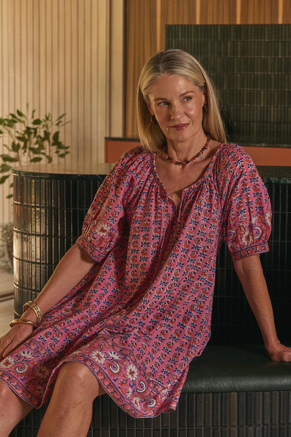 Via Short Billow Dress in Rosa