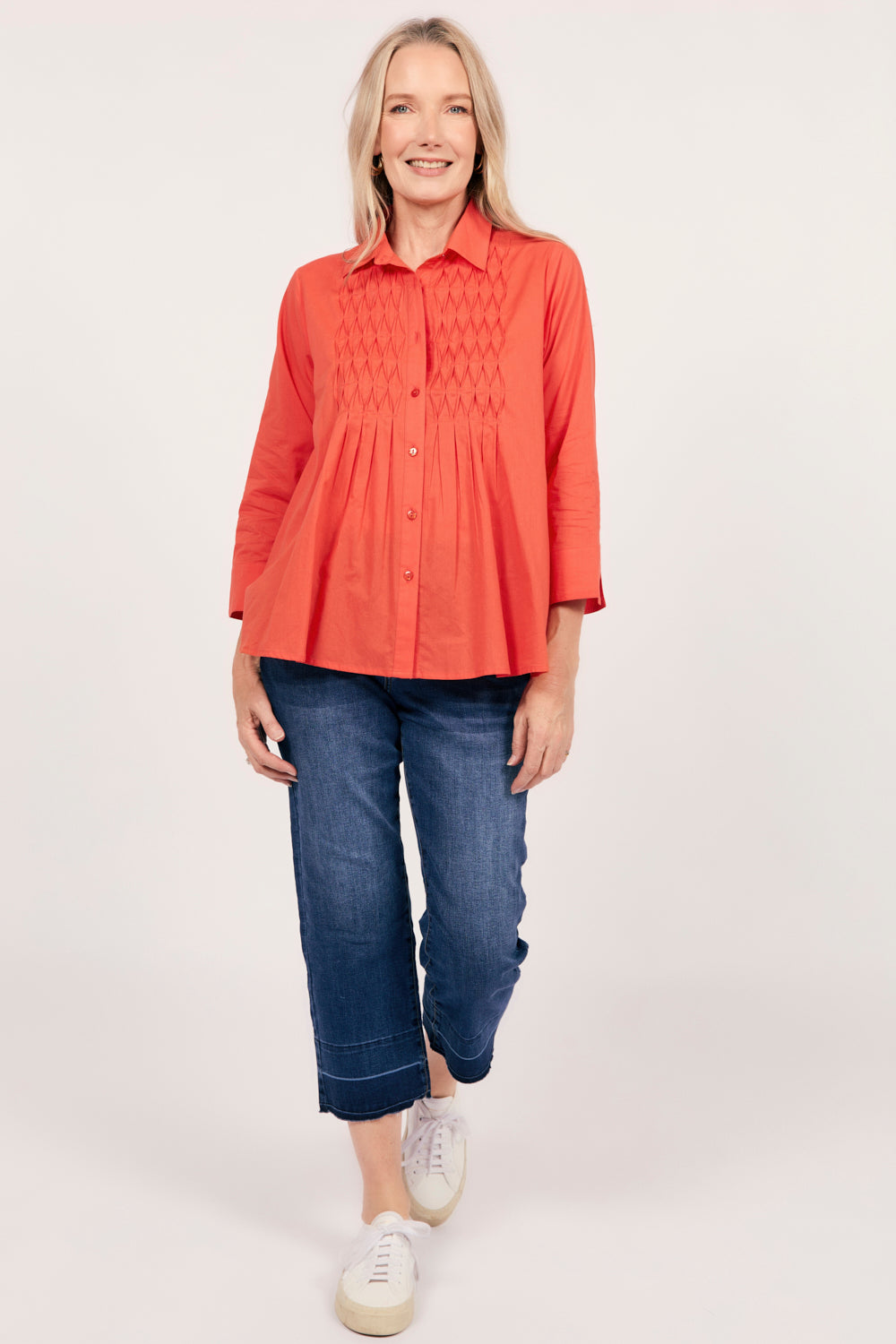 Vivienne Pintuck Blouse in Burnt Orange