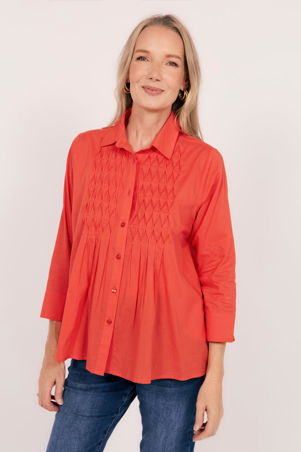 Vivienne Pintuck Blouse in Burnt Orange