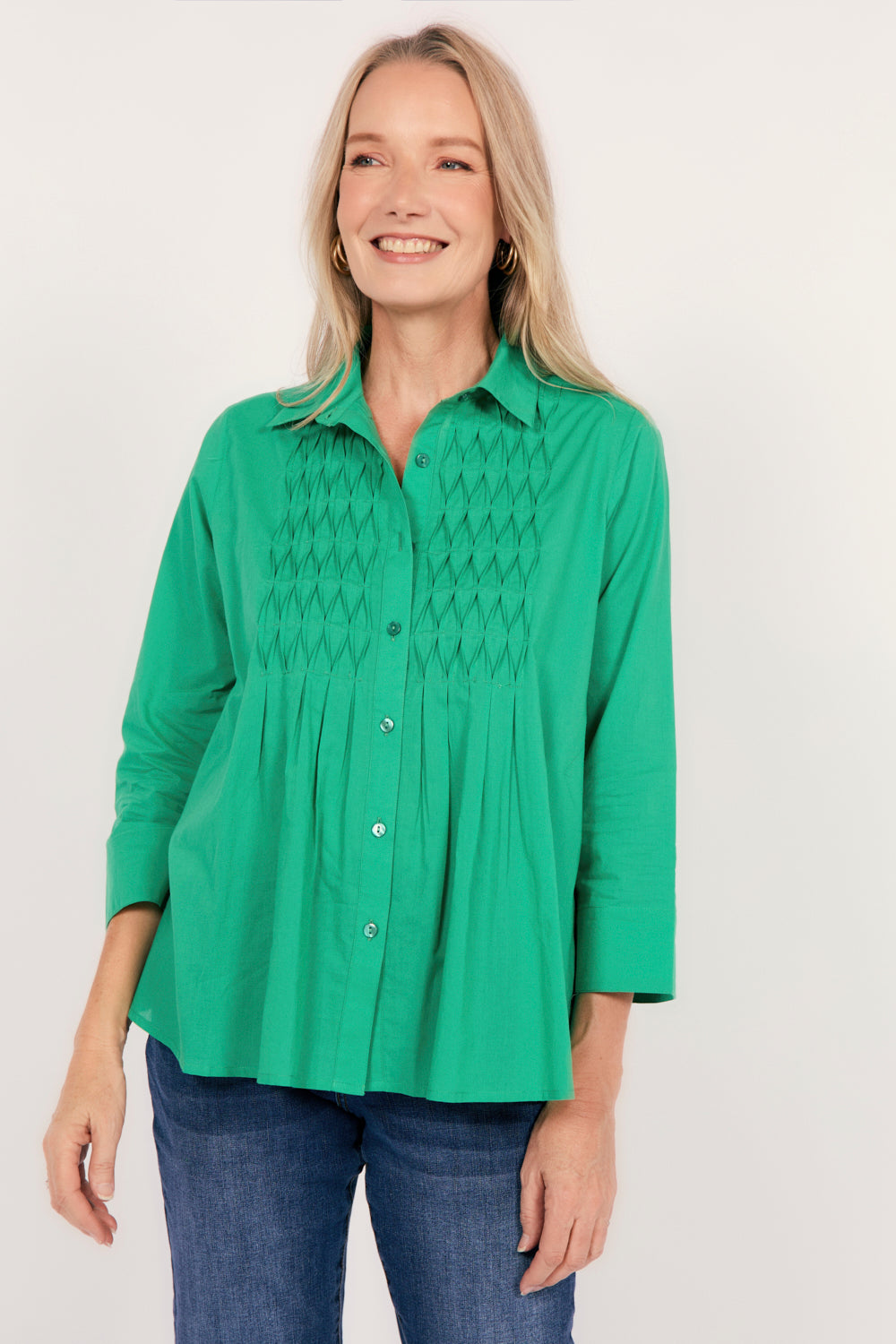 Vivienne Pintuck Blouse in Emerald