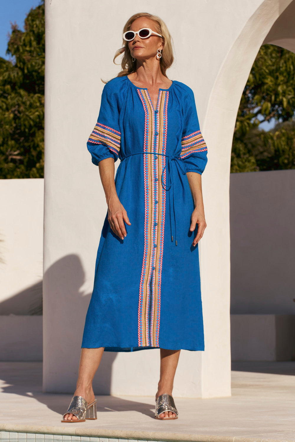 Winnie Linen Tunic Dress in Mediterranean