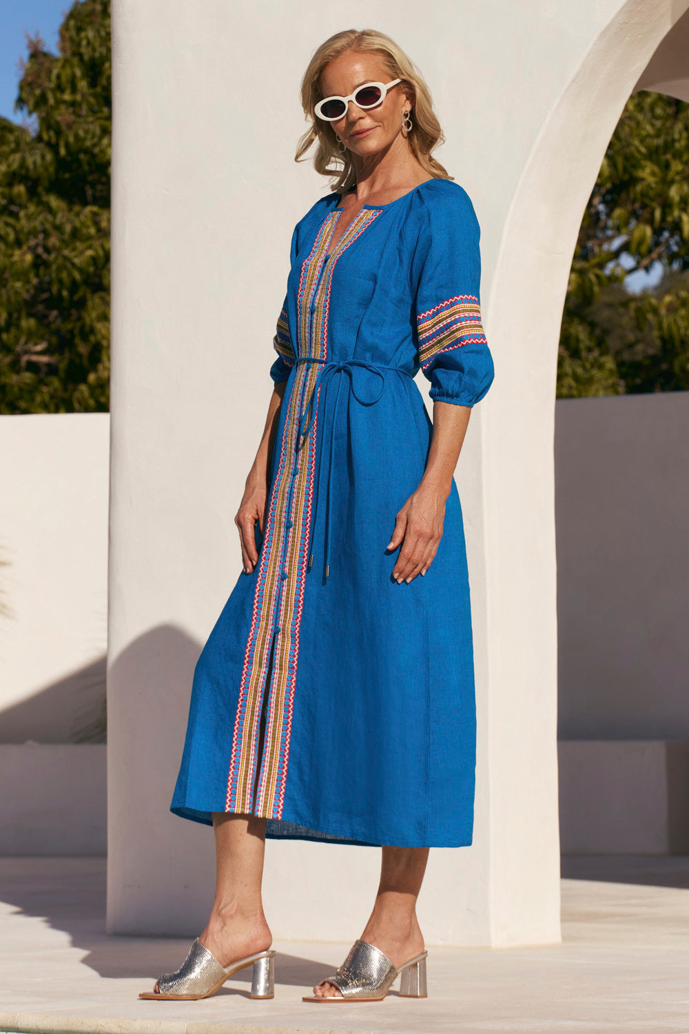 Winnie Linen Tunic Dress in Mediterranean