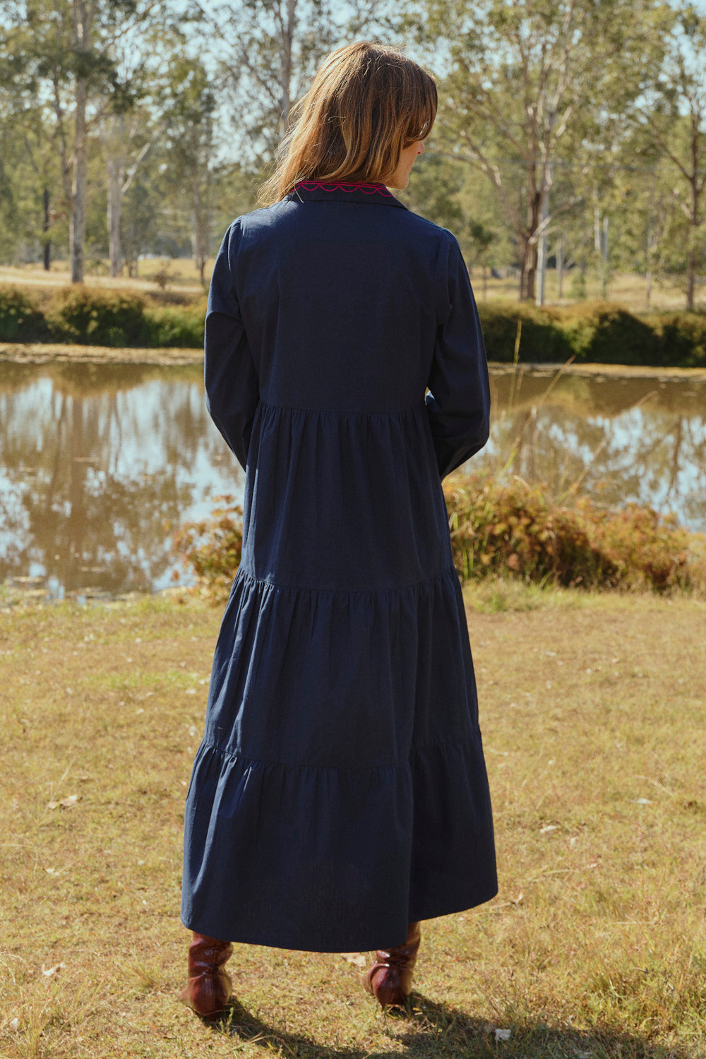 Winslow Button Through Dress in Ocean Berry, sell out favourite in breathable cotton poplin, designed in Brisbane Australia