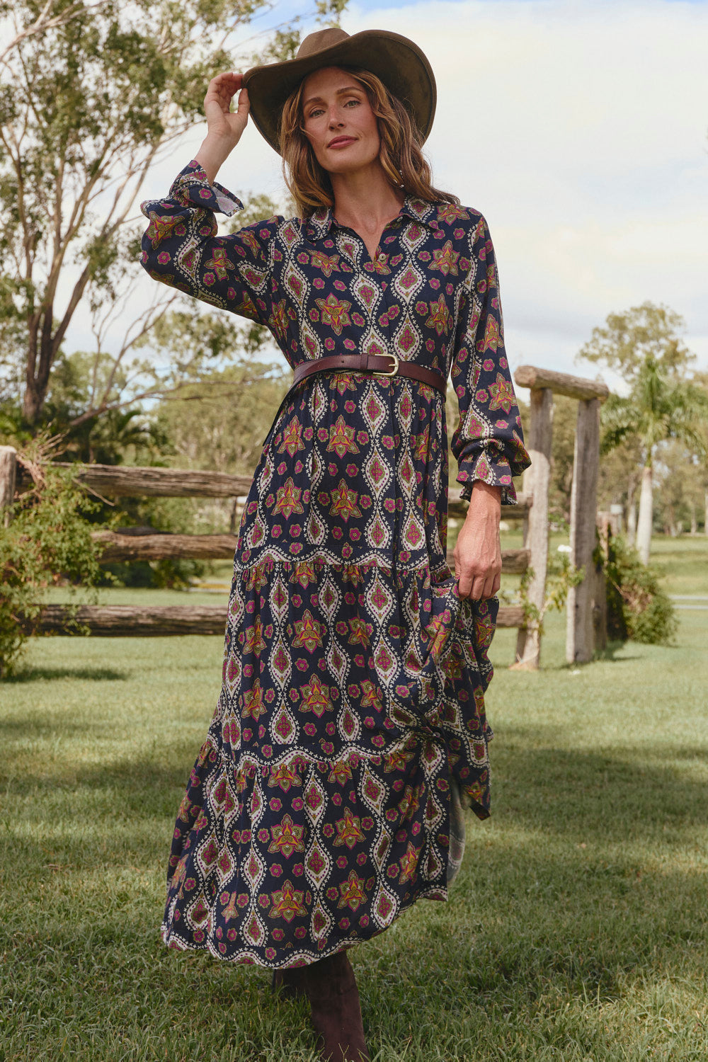 Winslow Button Through Dress in Veloura, Maxi Dress - Adrift Clothing