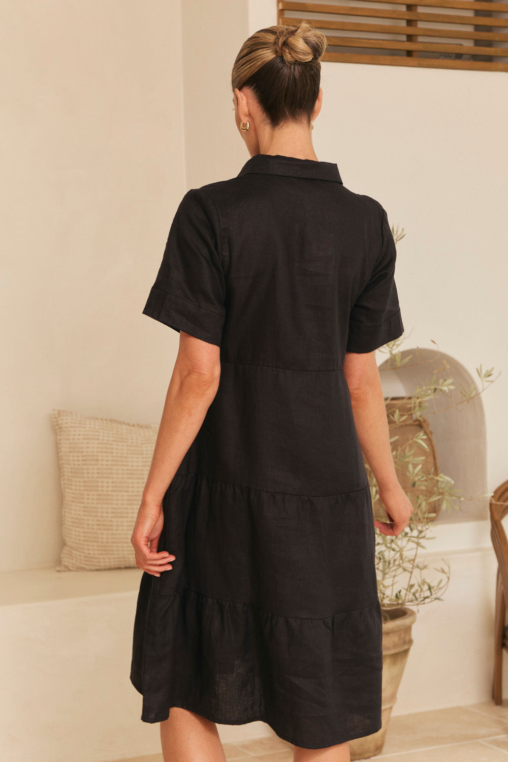 Winslow Linen Knee-Length Dress in Black