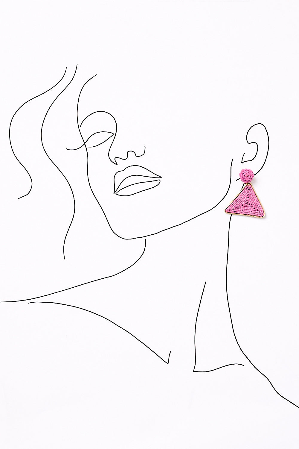 Woven Triangle Earrings in Fuchsia