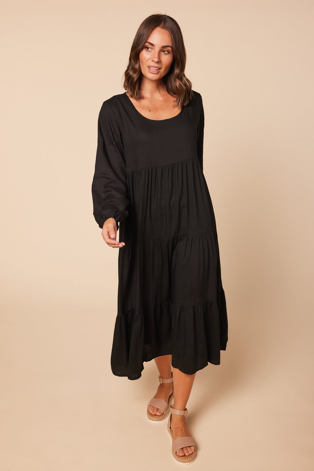 Sabre Long Sleeve Dress in Black (6829730070602)