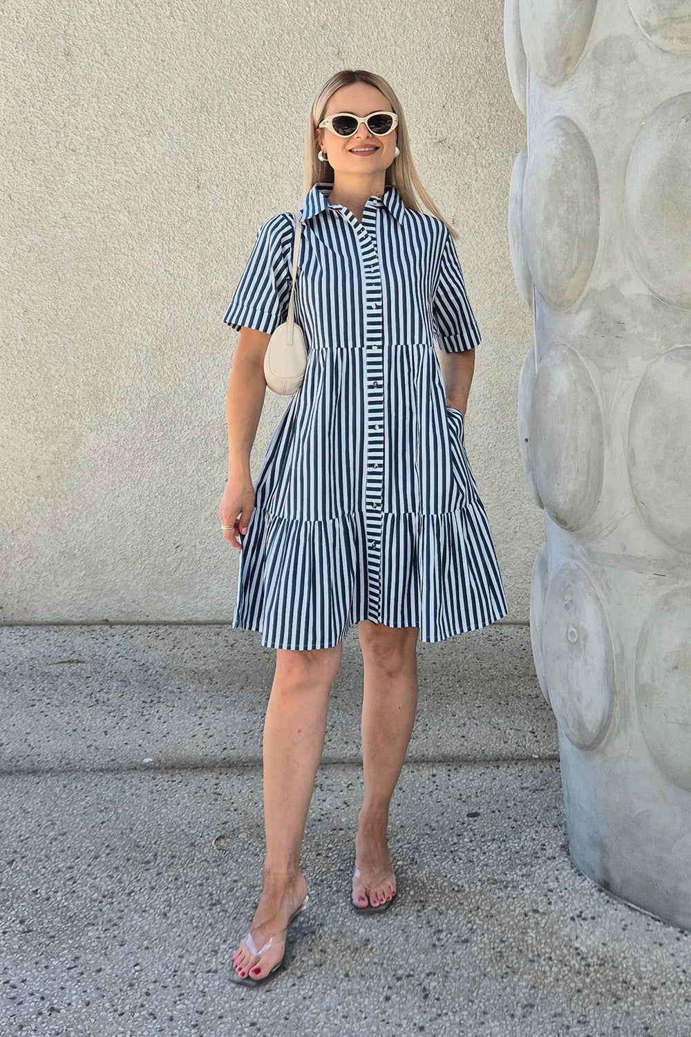 Ginette Short Dress in Navy Stripe