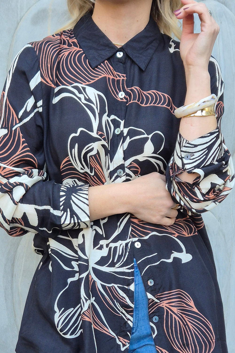 Jane Collared Shirt in Floral Terrain