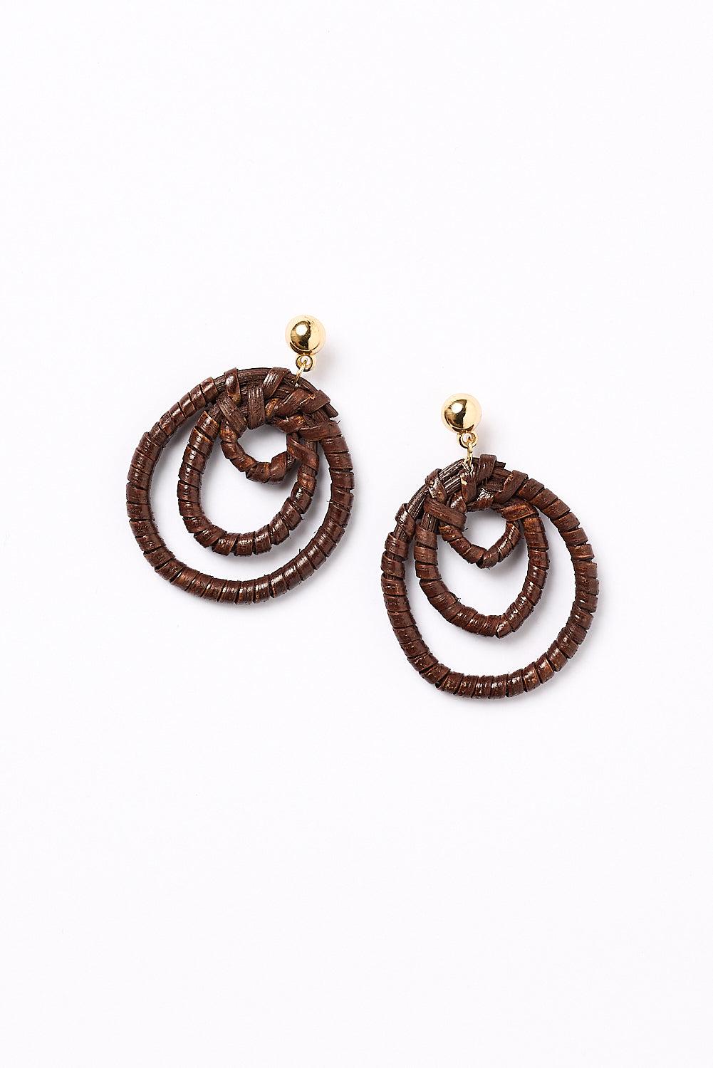 Three Hoop Drop Earrings in Brown