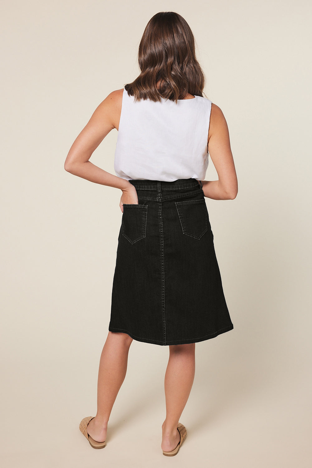 Black jean skirt a line best sale