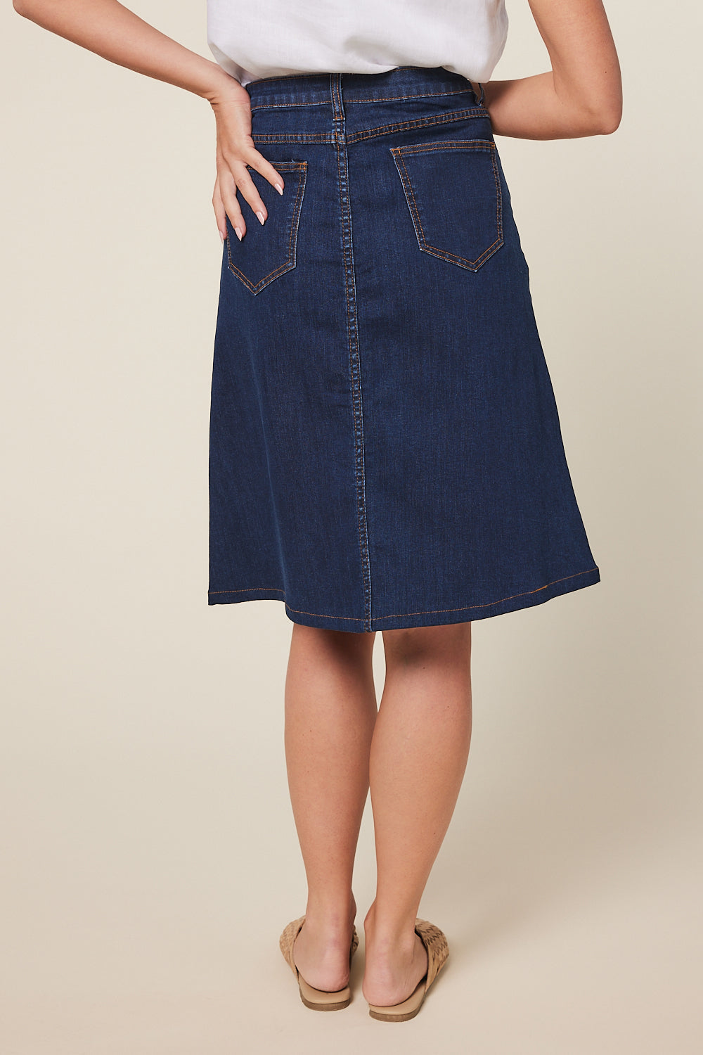 Adrift Denim Short A-Line Skirt in Mid Wash