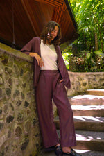 Camille Linen Wide Leg Pant in Plum