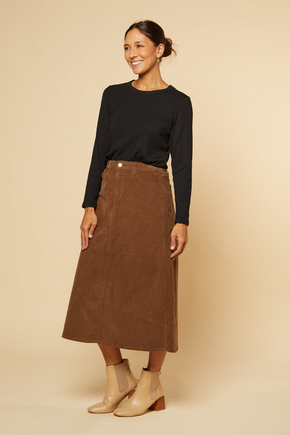 Adrift A-Line Brushed Cotton Skirt in Chocolate