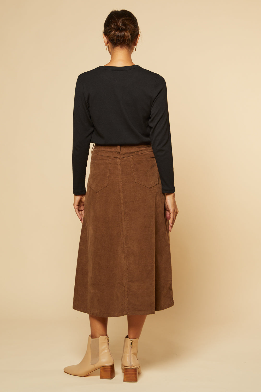 Adrift A-Line Brushed Cotton Skirt in Chocolate