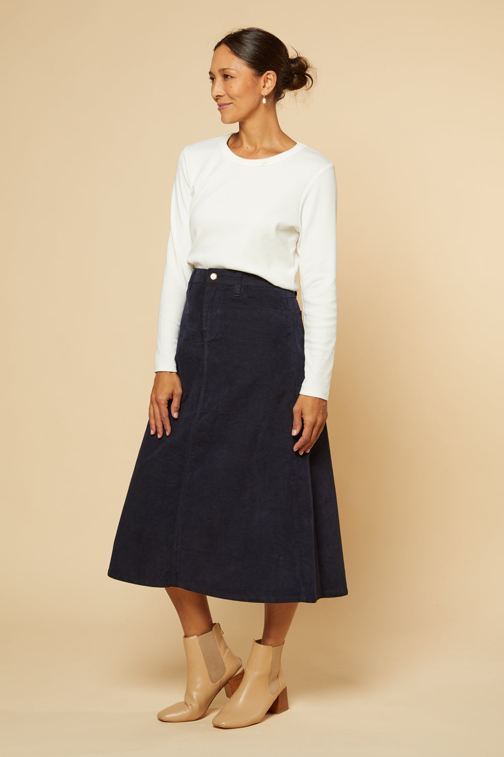 Adrift A-Line Brushed Cotton Skirt in Navy