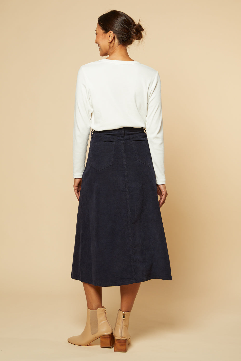 Adrift A-Line Brushed Cotton Skirt in Navy