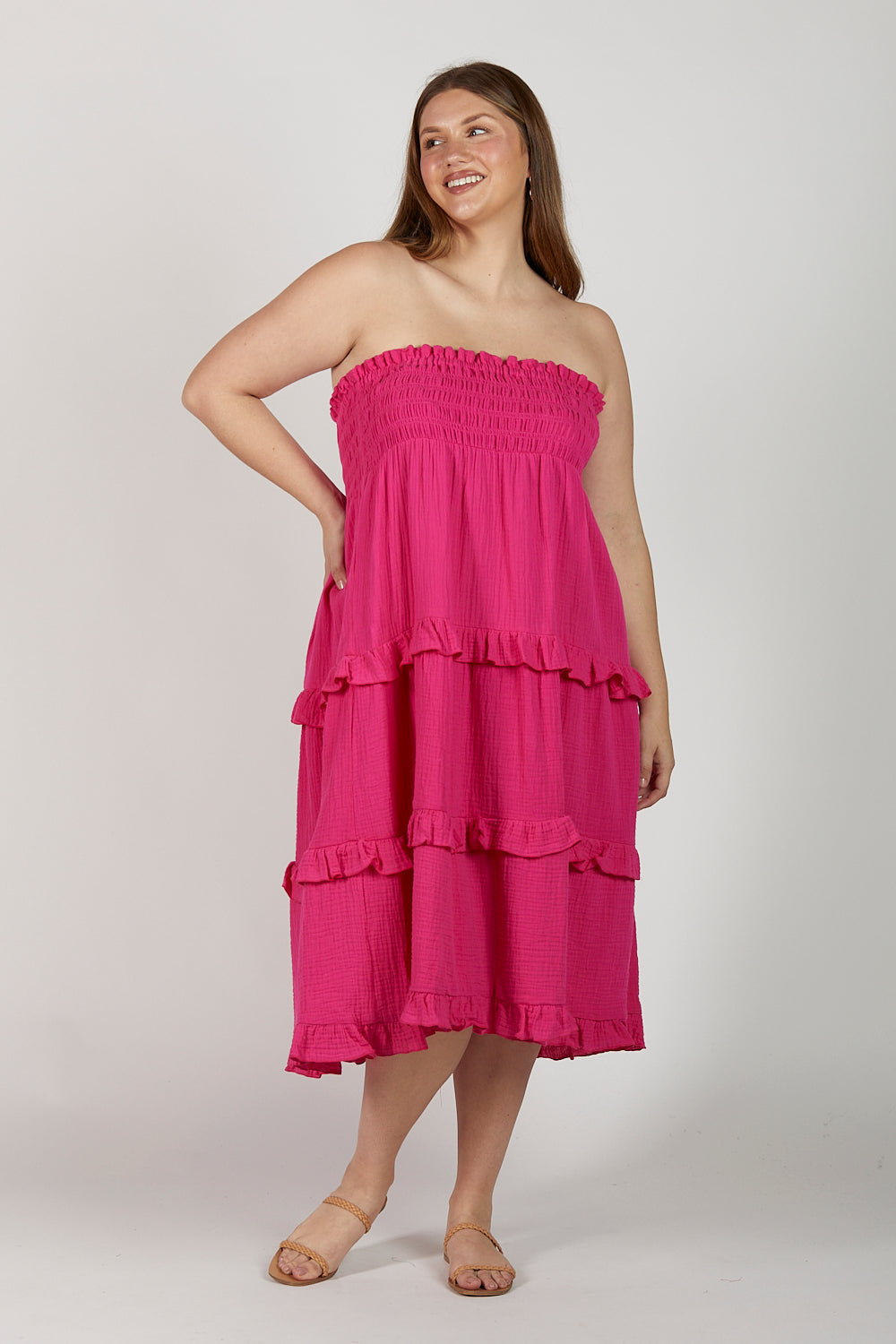 Aaliyah Crinkle Cotton Frill Skirt in Pink Glo