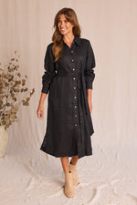 Abbey Linen Shirt Dress in Black