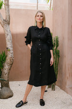 Abbey Linen Shirt Dress in Black