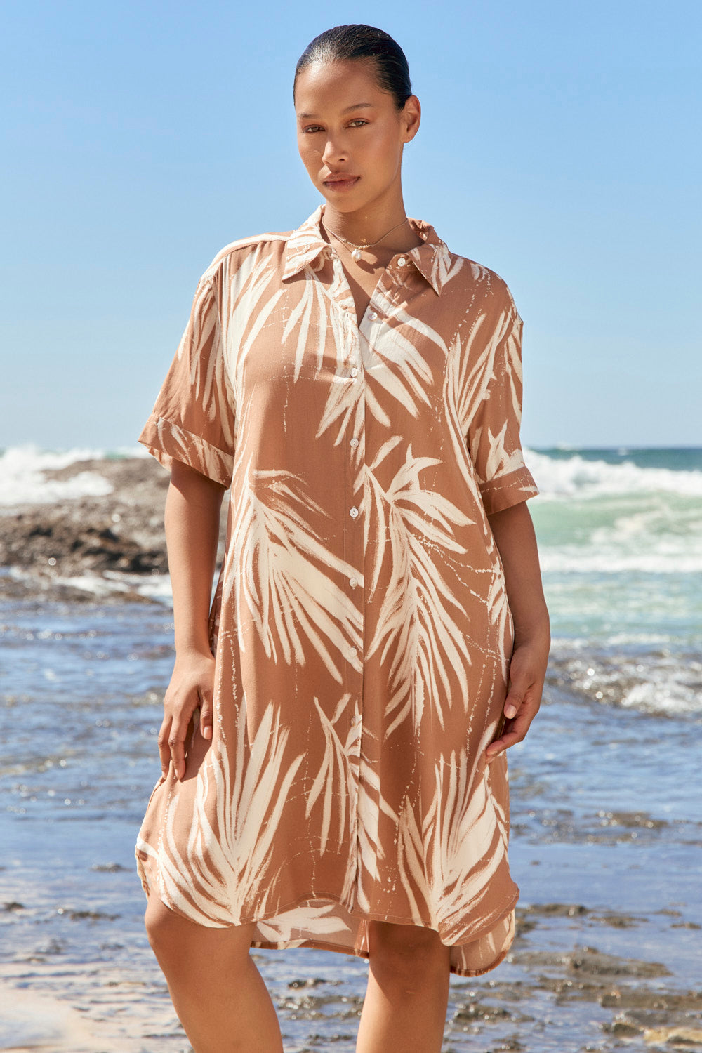 Abbey Resort Shirt Dress in Palma Tan