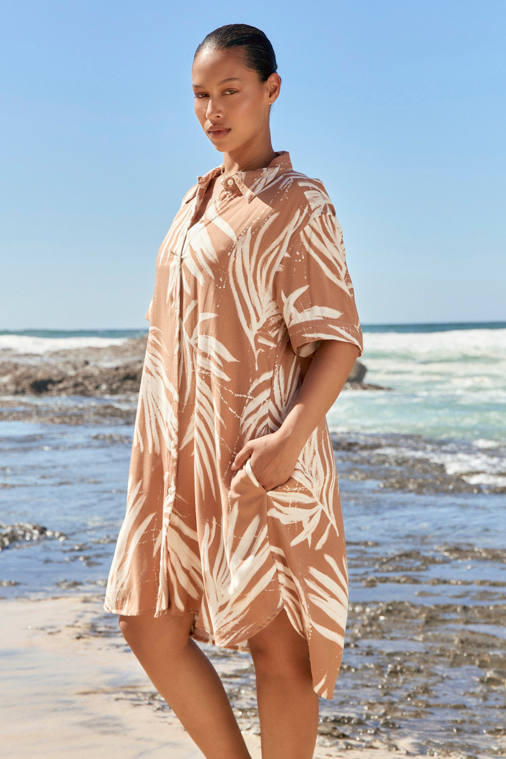 Abbey Resort Shirt Dress in Palma Tan