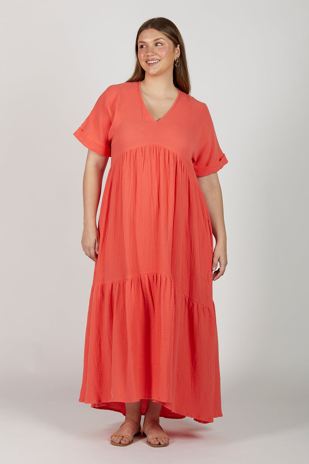 Adriana Crinkle Cotton V-Neck Dress in Candlelight