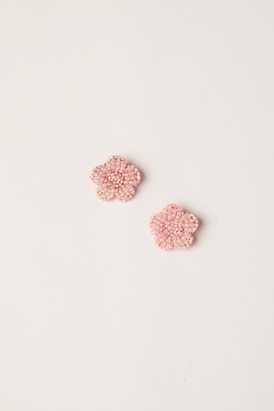Beaded Flower Studs in Light Pink