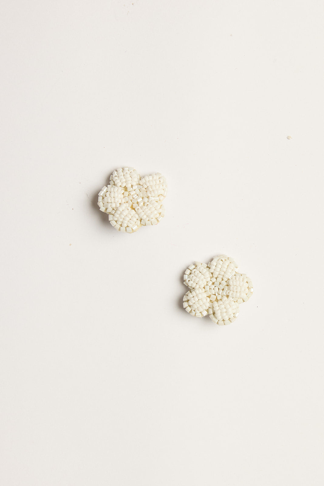 Beaded Flower Studs in White