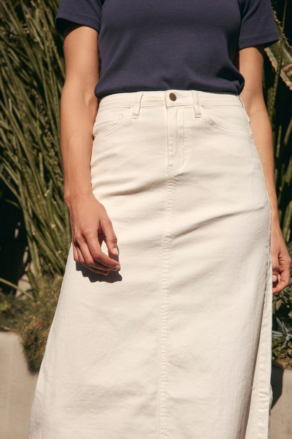 Adrift Denim A-Line Skirt in White
