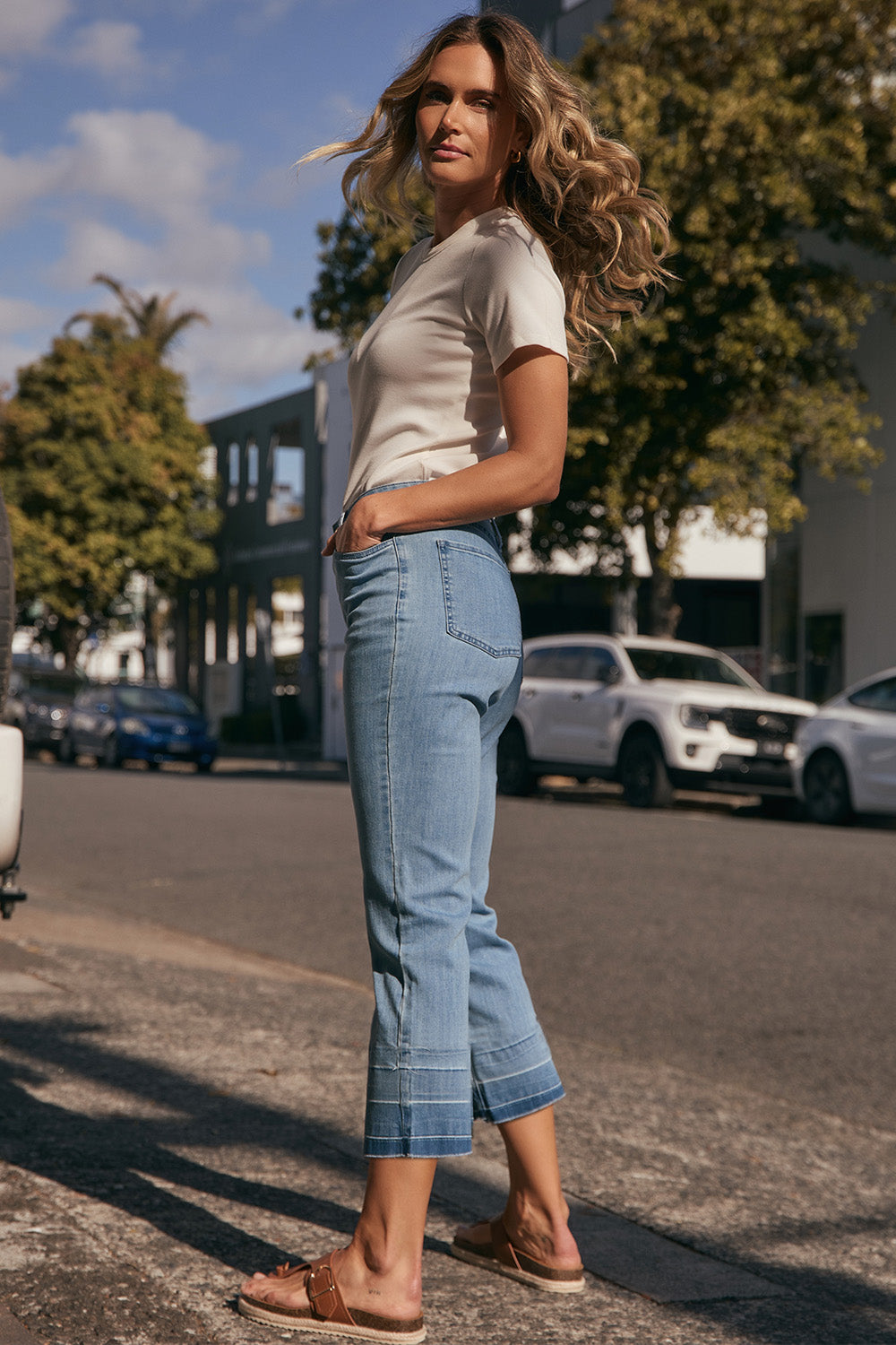 Adrift Denim Cropped Straight Leg Jeans in Light Wash